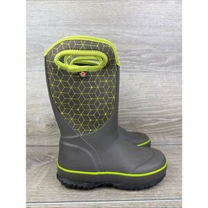 Bogs Waterproof-4f Slushie Web Geometric  Little Boy Sz 13 Gray Green Rain Boots
